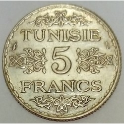 TUNISIA - KM 261 - 5 FRANCS 1934 - AH 1303