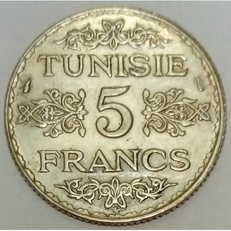 TUNISIA - KM 261 - 5 FRANCS 1934 - AH 1303