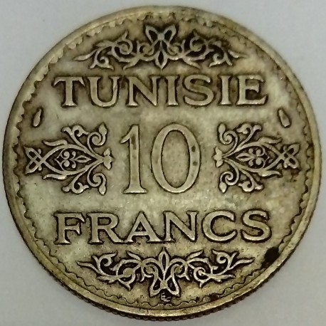 TUNISIA - KM 262 - 10 FRANCS 1934 - AHMAD PASHA (protectorat français)