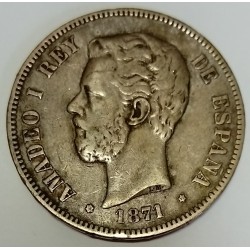 SPAIN - KM 666 - 5 PESETAS 1871 SDM - Amédée I (1871-1873)