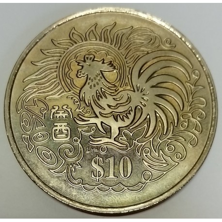 SINGAPORE - KM 113 - 10 DOLLARS 1993 - YEAR OF THE ROOSTER