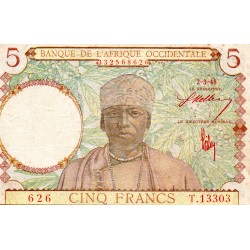 FRENCH WEST AFRICA - PICK 26 - 5 FRANCS - 02/03/1943