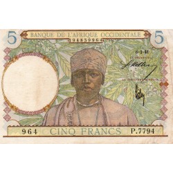 AFRIQUE OCCIDENTALE FRANCAISE - PICK 25 - 5 FRANCS - 06/03/1941