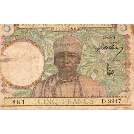 FRENCH WEST AFRICA - PICK 25 - 5 FRANCS - 06/03/1941