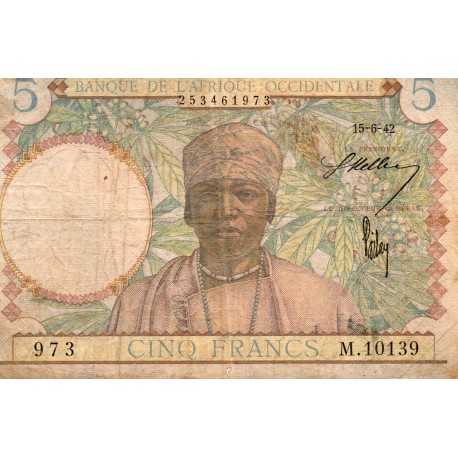 FRENCH WEST AFRICA - PICK 25 - 5 FRANCS - 15/06/1942