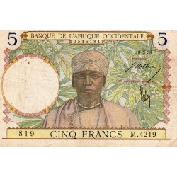 FRENCH WEST AFRICA - PICK 21 - 5 FRANCS - 10/03/1938