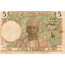AFRIQUE OCCIDENTALE FRANCAISE - PICK 21 - 5 FRANCS - 15/03/1937
