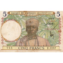 FRENCH WEST AFRICA - PICK 21 - 5 FRANCS - 12/08/1937