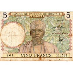 WESTAFRIKA FRANKREICH - PICK 21 - 5 FRANCS - 12/03/1936