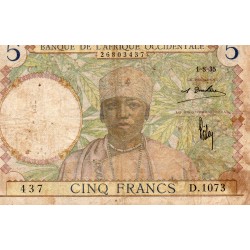 FRENCH WEST AFRICA - PICK 21 - 5 FRANCS - 01/08/1935