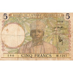 FRENCH WEST AFRICA - PICK 21 - 5 FRANCS - 01/08/1935