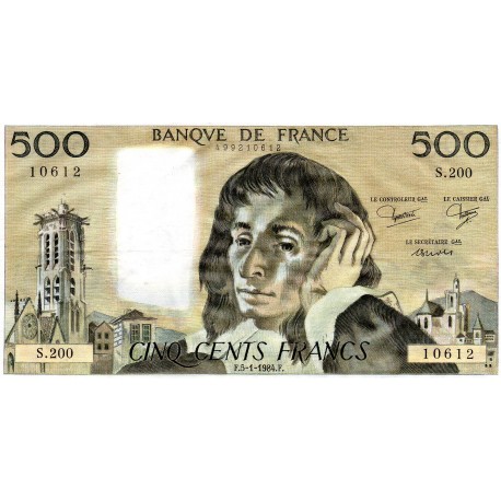 FRANKREICH - PICK 156 - 500 FRANCS PASCAL - 05/01/1984 - S.200