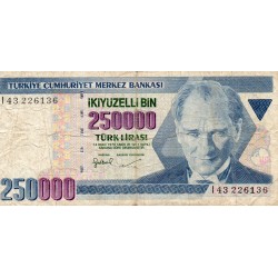 TURKEY - PICK 211 - 250 000 LIRA - L 1970 (1998) - PREFIXE L