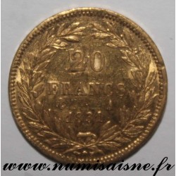 FRANCE - KM 746 - 20 FRANCS 1831 A - Paris - GOLD - LOUIS PHILIPPE I - Edge with Recessed lettering