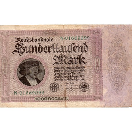 GERMANY - PICK 83 b - 100 000 MARK - 1.02.1923