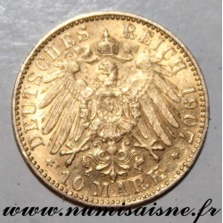 ALLEMAGNE - KM 1264 - 10 MARK 1907 E - Saxe - OR