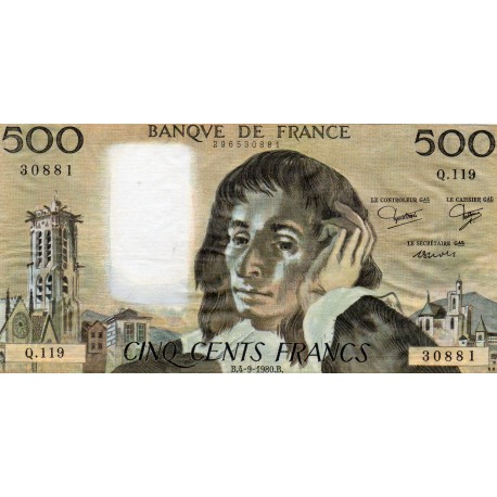 FRANCE - PICK 156 - 500 FRANCS PASCAL - 04/09/1980 - Q.119