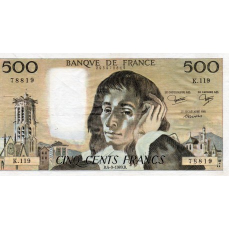 FRANCE - PICK 156 - 500 FRANCS PASCAL - 04/09/1980 - K.119