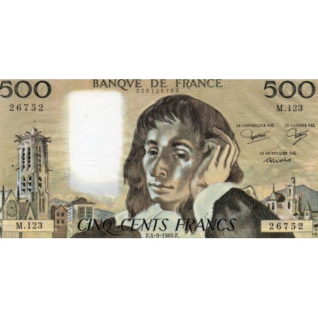 FRANCE - PICK 156 - 500 FRANCS PASCAL - 04/09/1980 - M.123