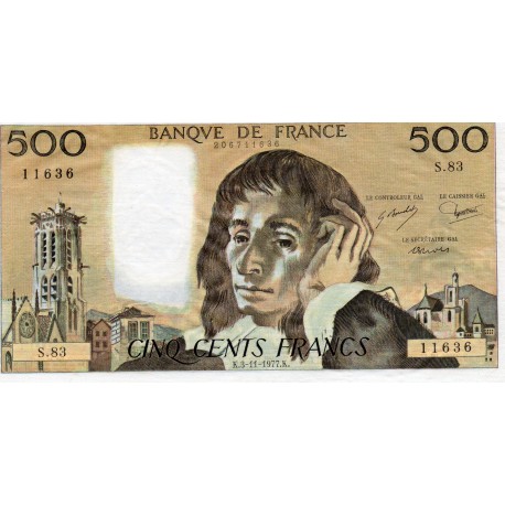 FRANCE - PICK 156 - 500 FRANCS PASCAL - 03/11/1977 - P.83