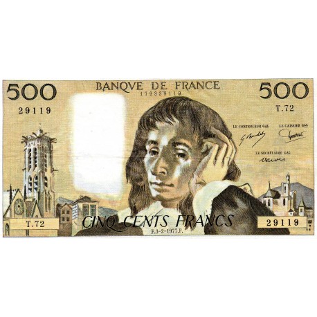 FRANCE - PICK 156 - 500 FRANCS PASCAL - 03/02/1977 - T.72