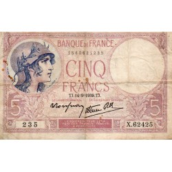 FRANCE - PICK 83 - 5 FRANCS VIOLET - TYP 1917 MODIFIED - 14/09/1939 - PICK 83