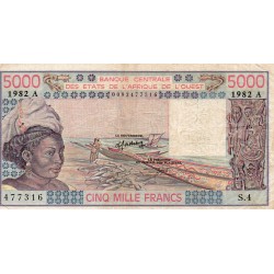 ÉTATS DE L'AFRIQUE DE L'OUEST - CÔTE D'IVOIRE - PICK 108 A i  - 5.000 FRANCS 1982 - "A" - B C E A O