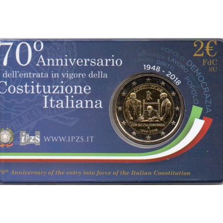 ITALY - 2 EURO 2018 - 70 YEARS OF CONSTITUTION - COINCARD