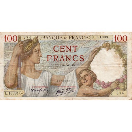 FRANCE - PICK 94 - 100 FRANCS SULLY - 01/08/1940