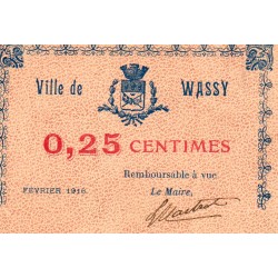 52 - WASSY - 25 CENTIMES - FEVRIER 1916