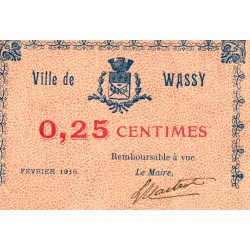 Komitat 52 - WASSY - 25 CENTIMES - Februar 1916