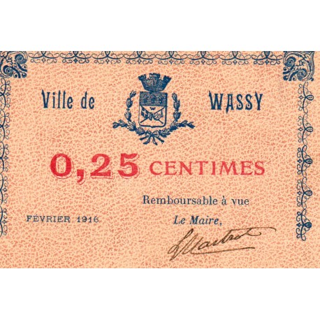 Komitat 52 - WASSY - 25 CENTIMES - Februar 1916