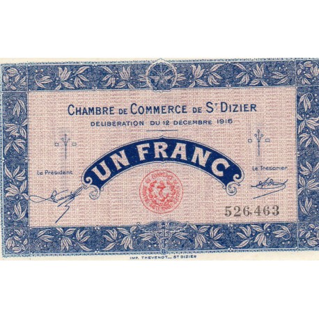 KOMITAT 52 - ST DIZIERS - 1 FRANC 1916 - 12.12 - HANDELSKAMMER