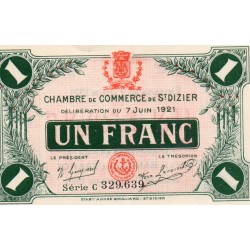 52 - ST DIZIERS - 1 FRANC 1921 - 07.06 - CHAMBRE DE COMMERCE