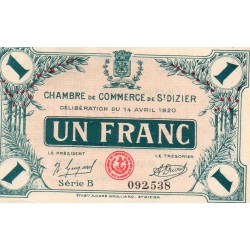 COUNTY 52 - ST DIZIERS - 1 FRANC 1920 - 14.04 - CHAMBER OF COMMERCE