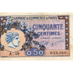 75 - PARIS - 50 CENTIMES 1920 - CHAMBRE DE COMMERCE DE PARIS