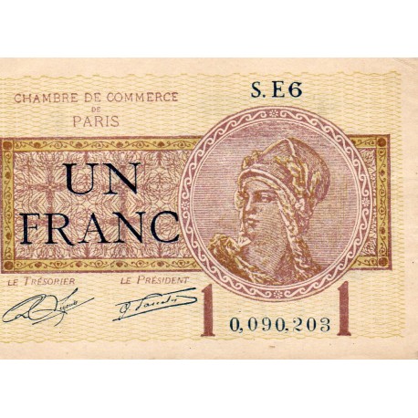 75 - PARIS - 1 FRANC 1919 - PARIS CHAMBER OF COMMERCE