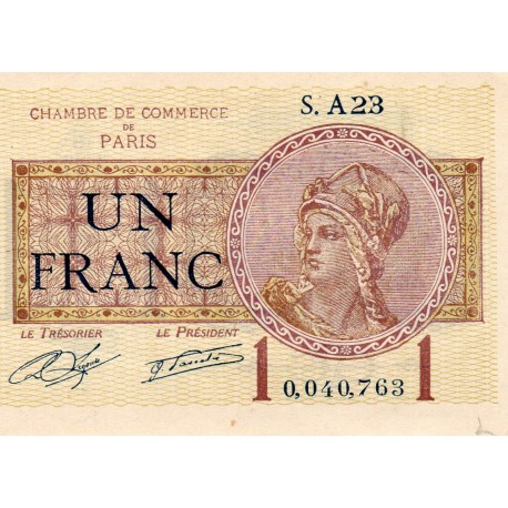 75 - PARIS - 1 FRANC 1919 - PARIS CHAMBER OF COMMERCE