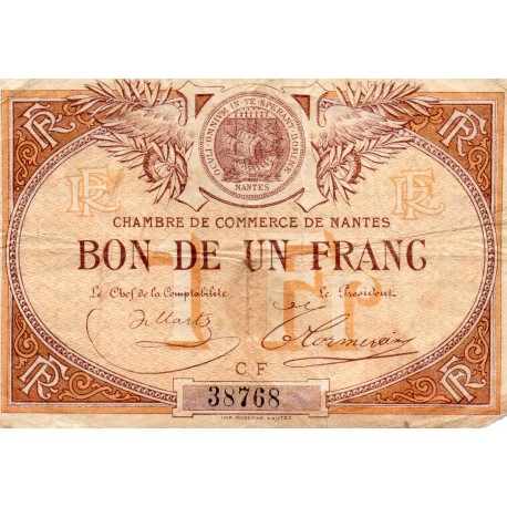 County 44 - NANTES - 1 FRANC 1918 - CHAMBER OF COMMERCE