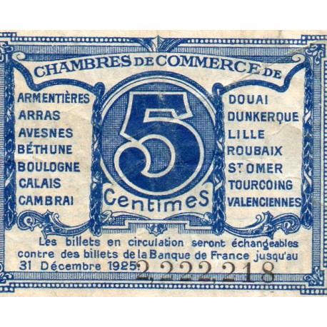 County 59-62 - NORD - PAS DE CALAIS - 5 CENTIMES 1918 - CHAMBER OF COMMERCE