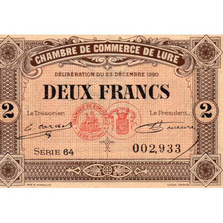 COUNTY 70 - LURE - 2 FRANCS 1920 - 25.09 - CHAMBER OF COMMERCE