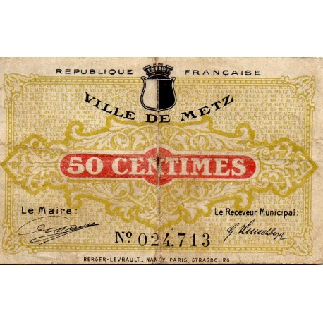 57 - METZ - 50 CENTIMES 1918 - 27.12 - CHAMBRE DE COMMERCE