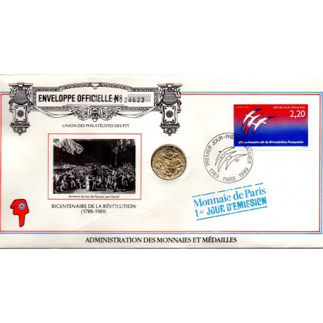 FRANCE - ENVELOPE 1st DAY "TIMBRE MEDAILLE" - BICENTENNIAL OF THE REVOLUTION (1789-1989) - MONNAIE DE PARIS