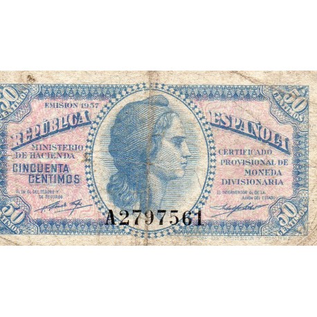 ESPAGNE - PICK 93 - 50 CENTIMOS - 1937