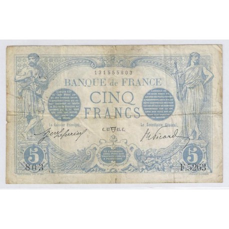 FAY 02/26 - 5 FRANCS BLEU - 17/04/1915 - TAUREAU -  TRES TRES BEAU - PICK 70