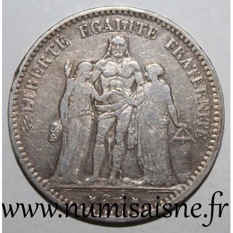 FRANCE - KM 820 - 5 FRANCS 1877 K - Bordeaux - TYPE HERCULE