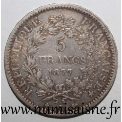 FRANCE - KM 820 - 5 FRANCS 1877 K - Bordeaux - TYPE HERCULE