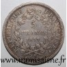 FRANCE - KM 820 - 5 FRANCS 1877 K - Bordeaux - TYPE HERCULE