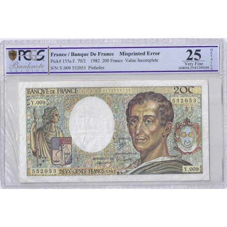 FAY 70/2 - 200 FRANCS MONTESQUIEU 1982 - TB - VF25 - FAUTE - ERROR NOTE - P.155a