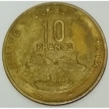 DJIBOUTI - KM 23 - 10 FRANCS 1977 - BOATS